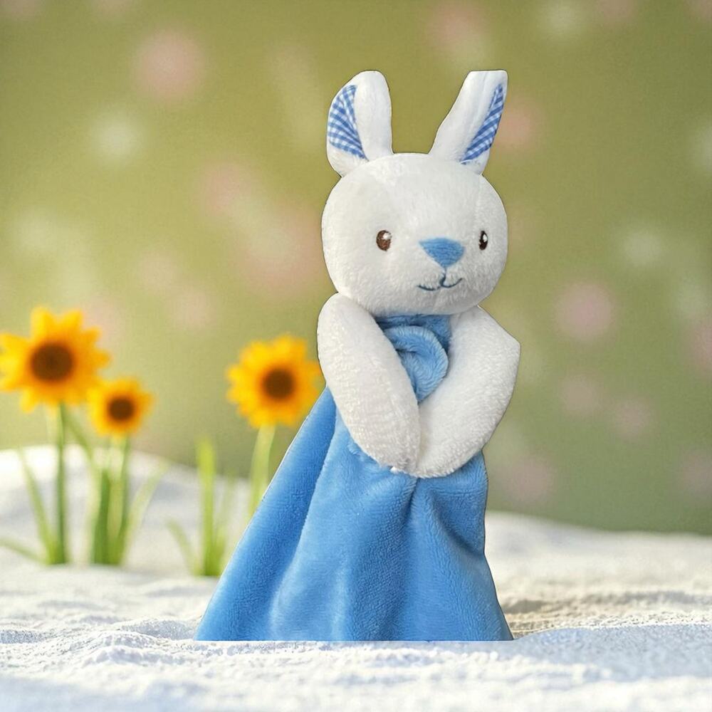 Prestige Baby Lovey Bunny Rabbit Security Blanket Plush Gingham Blue White 10"